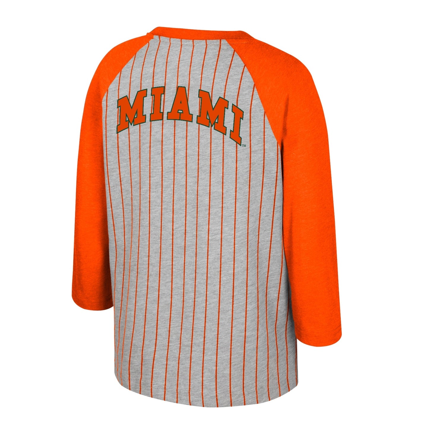 Colosseum Miami Hurricanes Youth Grey Pinstripe Maniac Raglan Tee