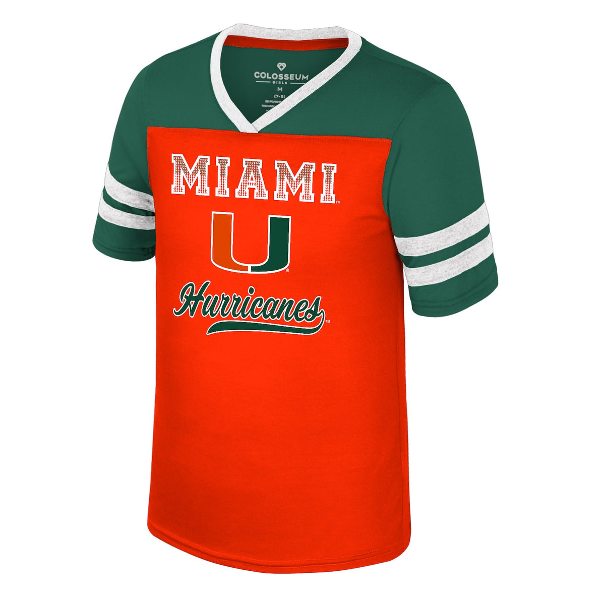 Colosseum Miami Hurricanes Girls Orange and Green Bedazzled T-Shirt