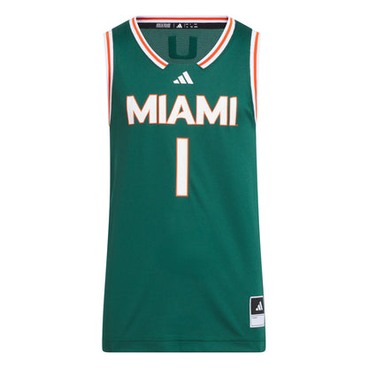 adidas Miami Hurricanes Youth Green Basketball Jersey