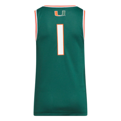 adidas Miami Hurricanes Youth Green Basketball Jersey