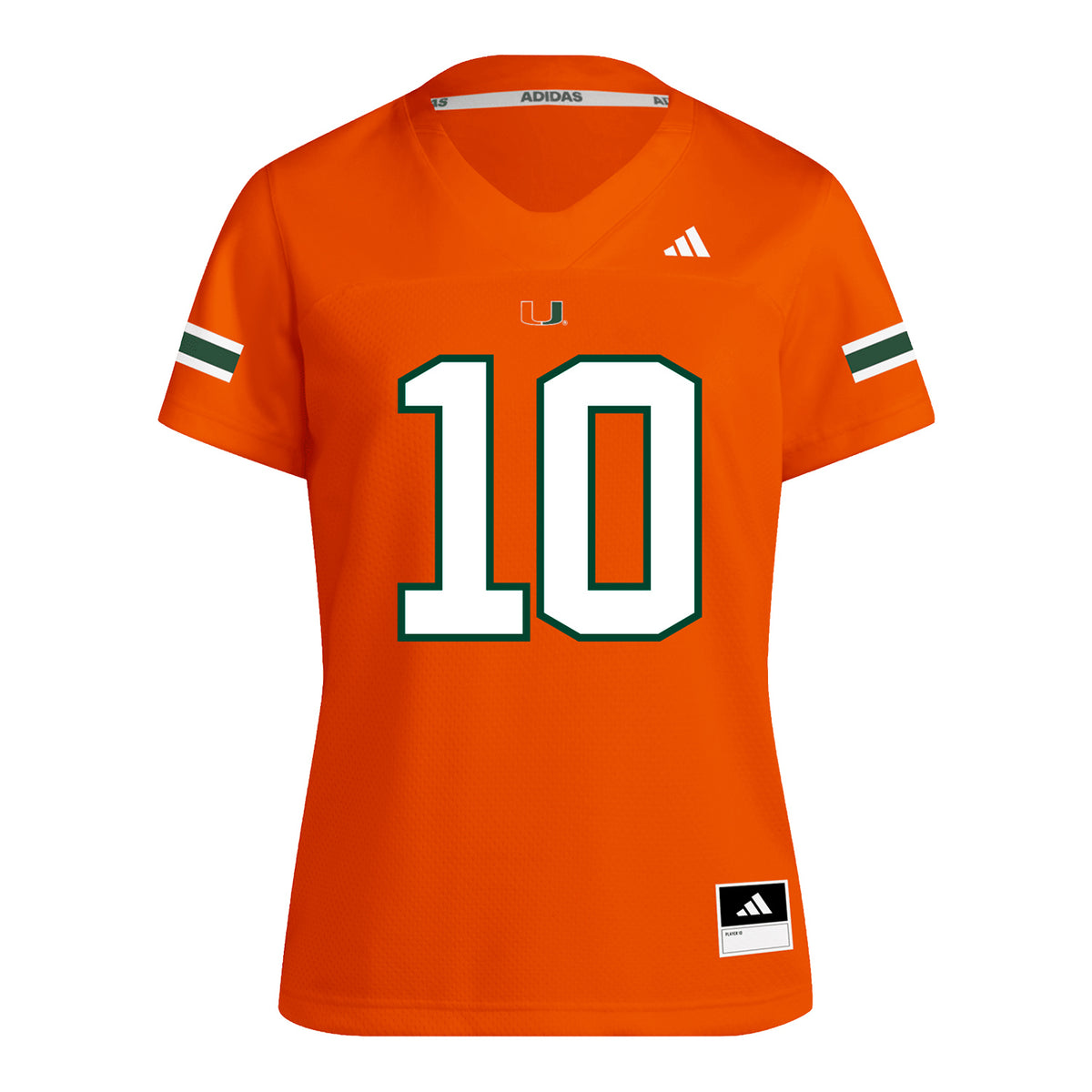 adidas Miami Hurricanes Women's #10 Malachi Toney Student Athlete Orange Football Jersey