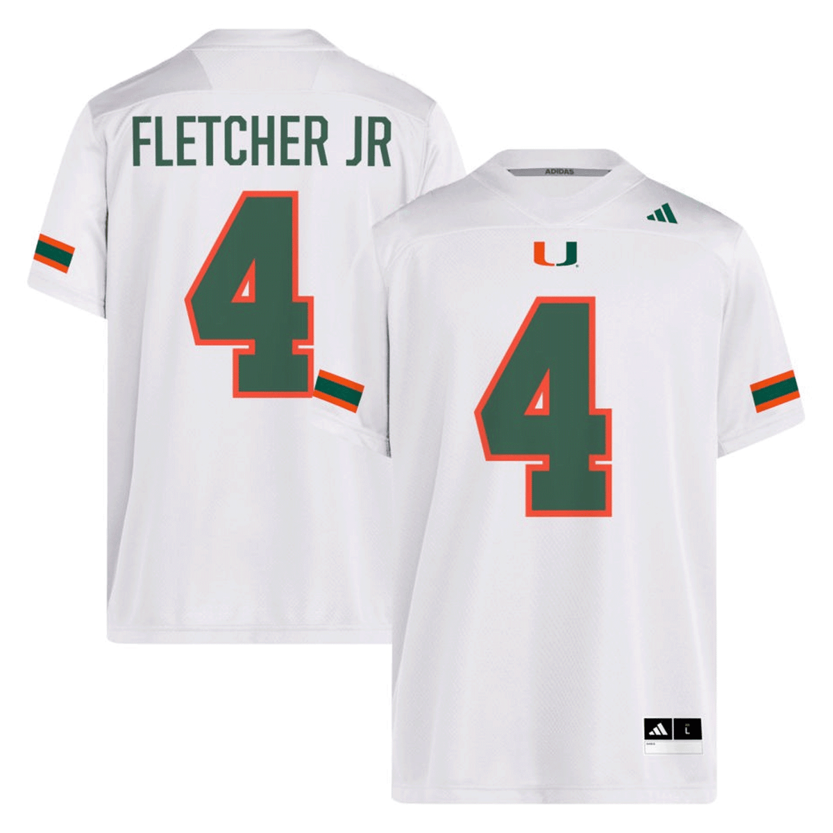 adidas Miami Hurricanes #4 Mark Fletcher Student Athlete White Replica Football Jersey