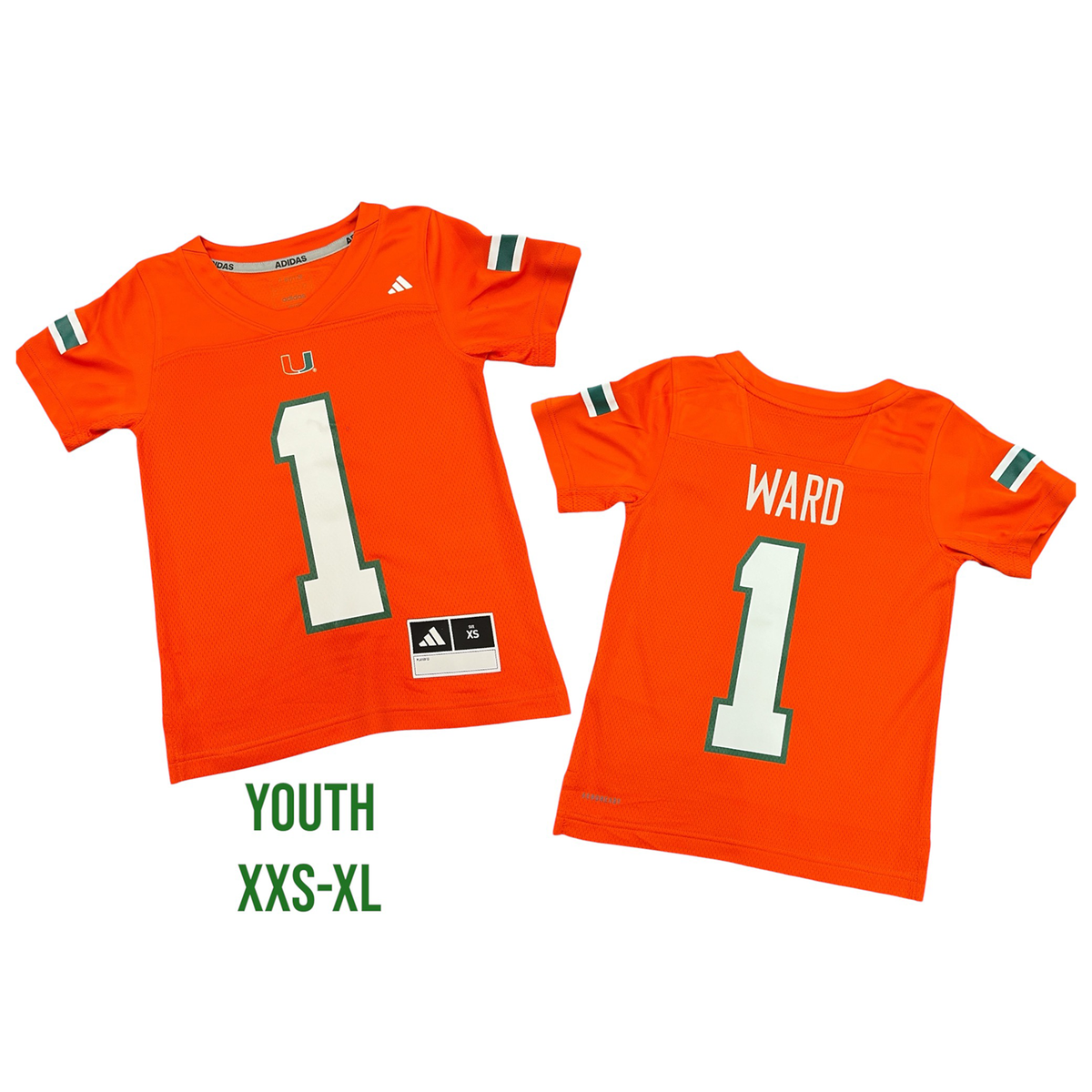 Miami Hurricanes adidas #1 Cam Ward Student Athlete Youth Orange Football Jersey-24R