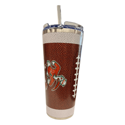 Great American Miami Hurricanes 32oz Textured Football Tumbler