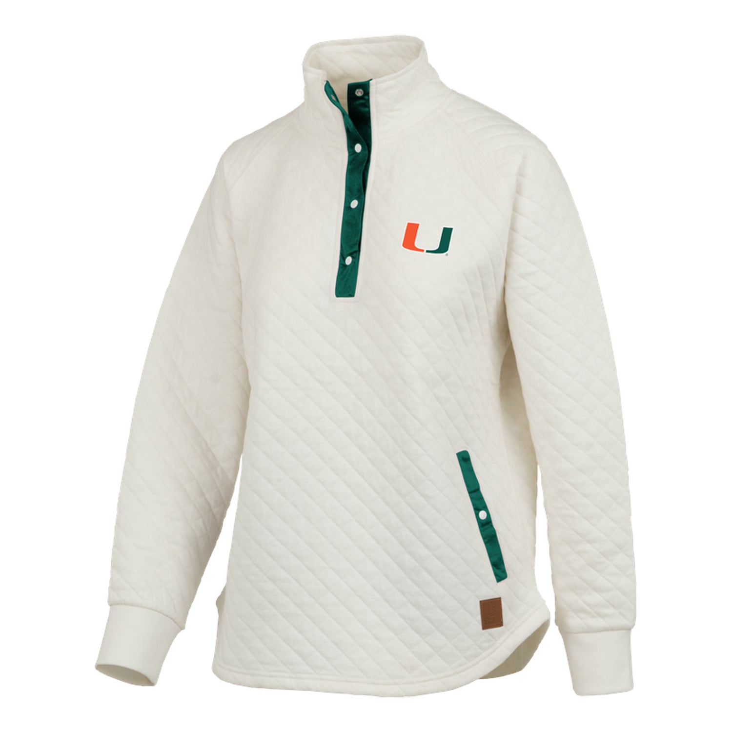 Pressbox Miami Hurricanes Women's White Quilted U Logo 1/4 Zip Sweatshirt - Front View