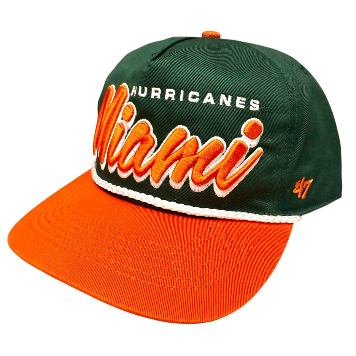 &#39;47 Brand Miami Hurricanes Green and Orange Miami Hitch Rope Snapback