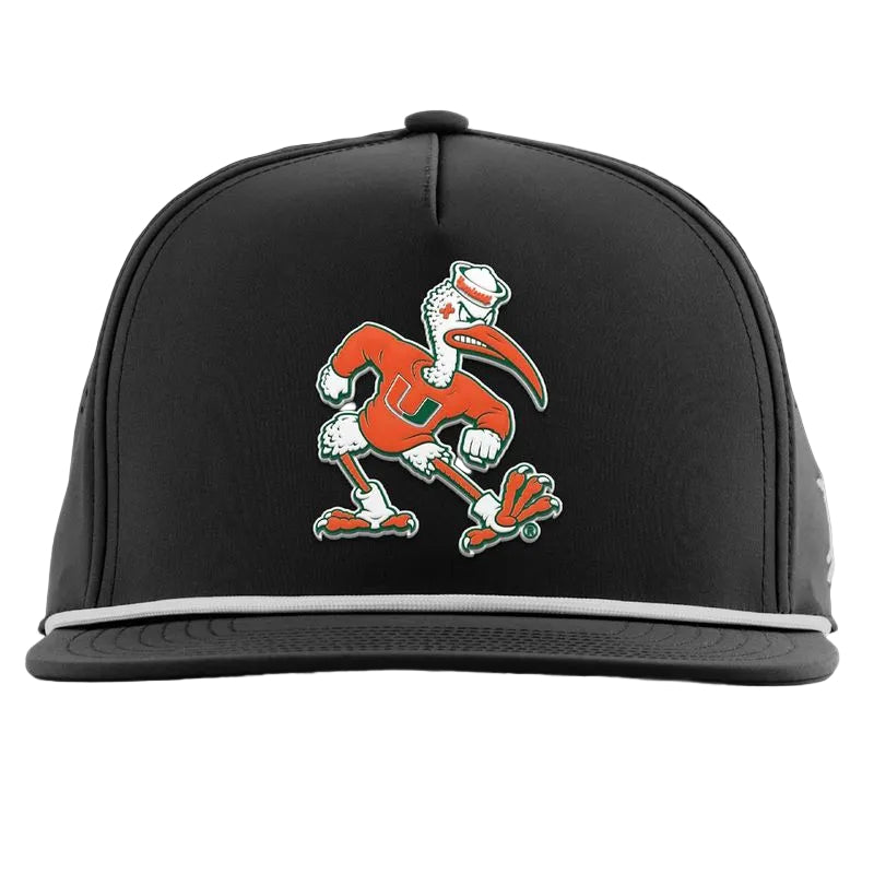 Branded Bills Miami Hurricanes Black Sebastian the Ibis Flat Rope Hat