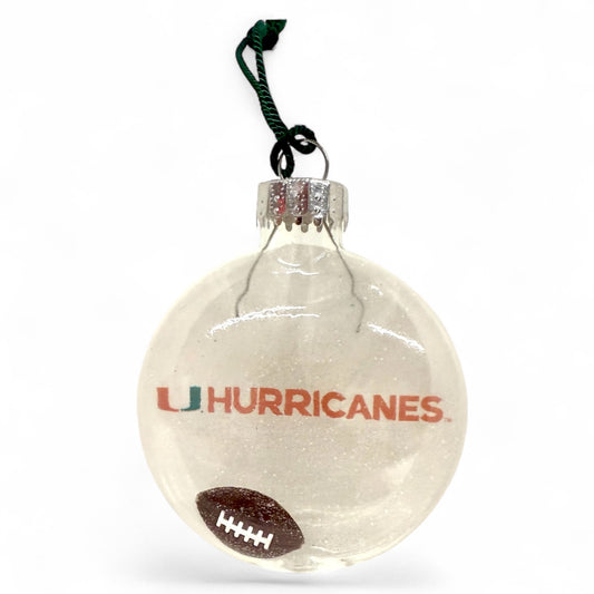 Lusso Style Miami Hurricanes White Shimmer Football Ornament