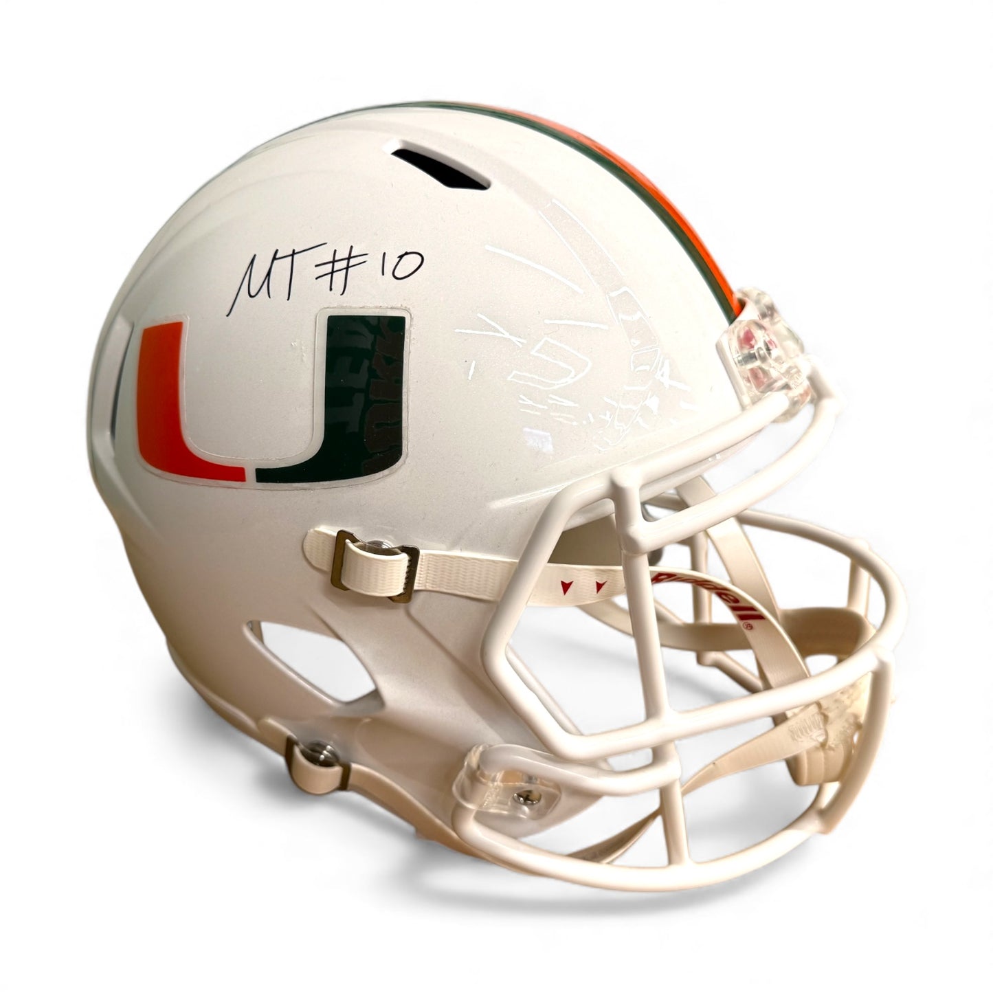 Riddell Miami Hurricanes Student Athlete #10 Malachi Toney Autographed White Full Size Football Helmet