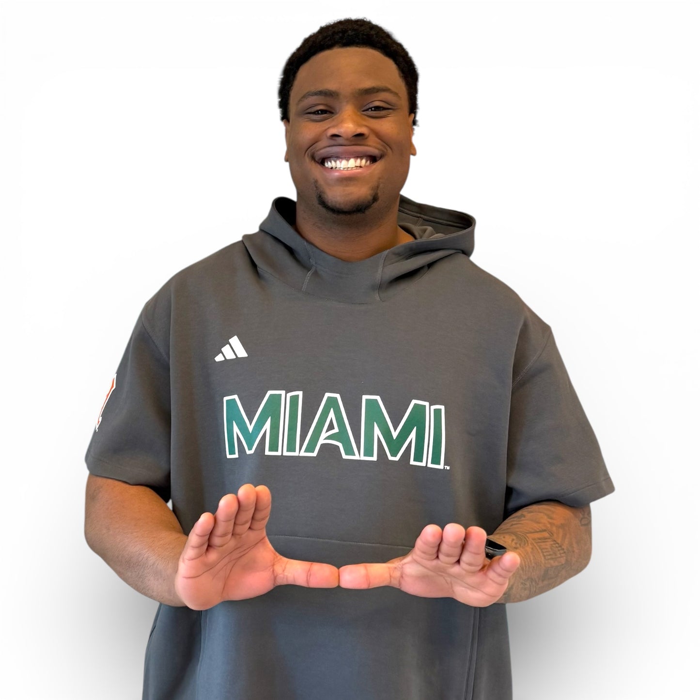 adidas Miami Hurricanes Grey Short-Sleeve Dugout Hoodie
