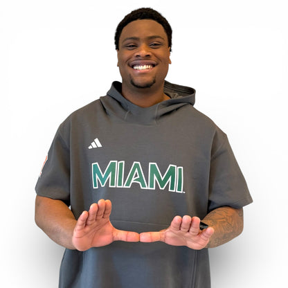 adidas Miami Hurricanes Grey Short-Sleeve Dugout Hoodie