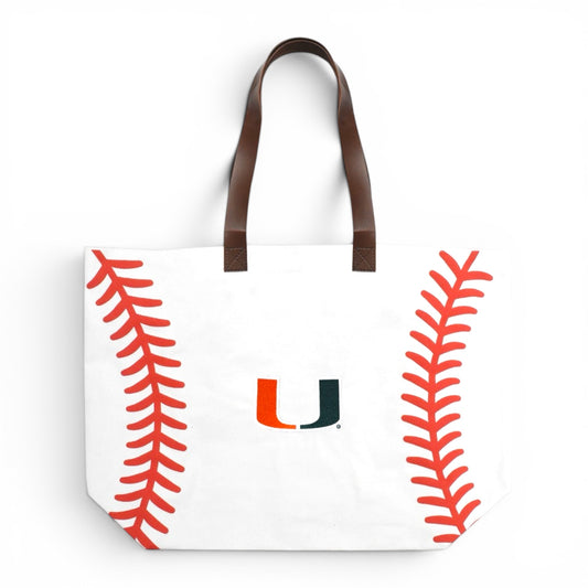 LITTLEARTH Miami Hurricanes White Baseball Canvas Tote Bag