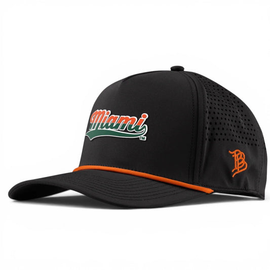 Branded Bills Miami Hurricanes Black Miami Script Curved Rope Hat