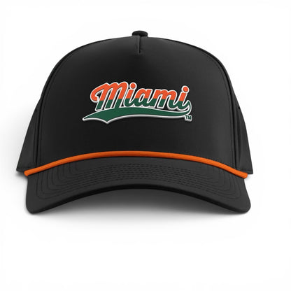 Branded Bills Miami Hurricanes Black Miami Script Curved Rope Hat