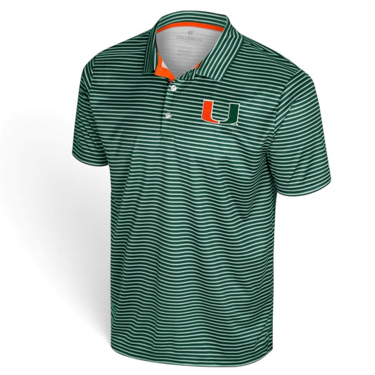 Colosseum Miami Hurricanes Green Staff Striped Polo