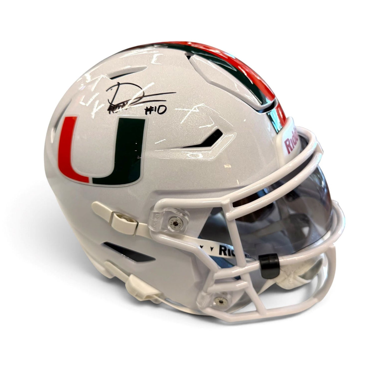 Miami Hurricanes Student Athlete #10 Darian Mensah Autographed White Mid Size Football Helmet