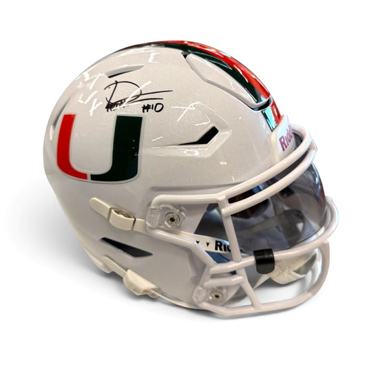 Miami Hurricanes Student Athlete #10 Darian Mensah Autographed White Mid Size Football Helmet