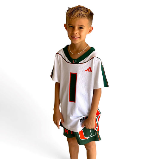 adidas Miami Hurricanes Youth White 2001 Collection Replica #1 Jersey