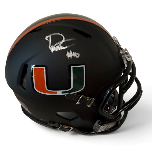 Miami Hurricanes Student Athlete #10 Darian Mensah Autographed Black Mini Football Helmet