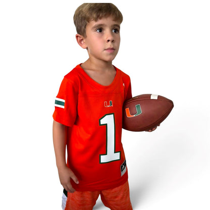 adidas Miami Hurricanes Youth #1 Malachi Toney Student Athlete Orange Football Jersey