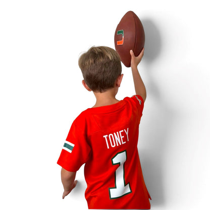 adidas Miami Hurricanes Youth #1 Malachi Toney Student Athlete Orange Football Jersey