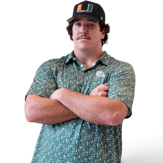 Antigua Miami Hurricanes Green Football Allover Print Polo
