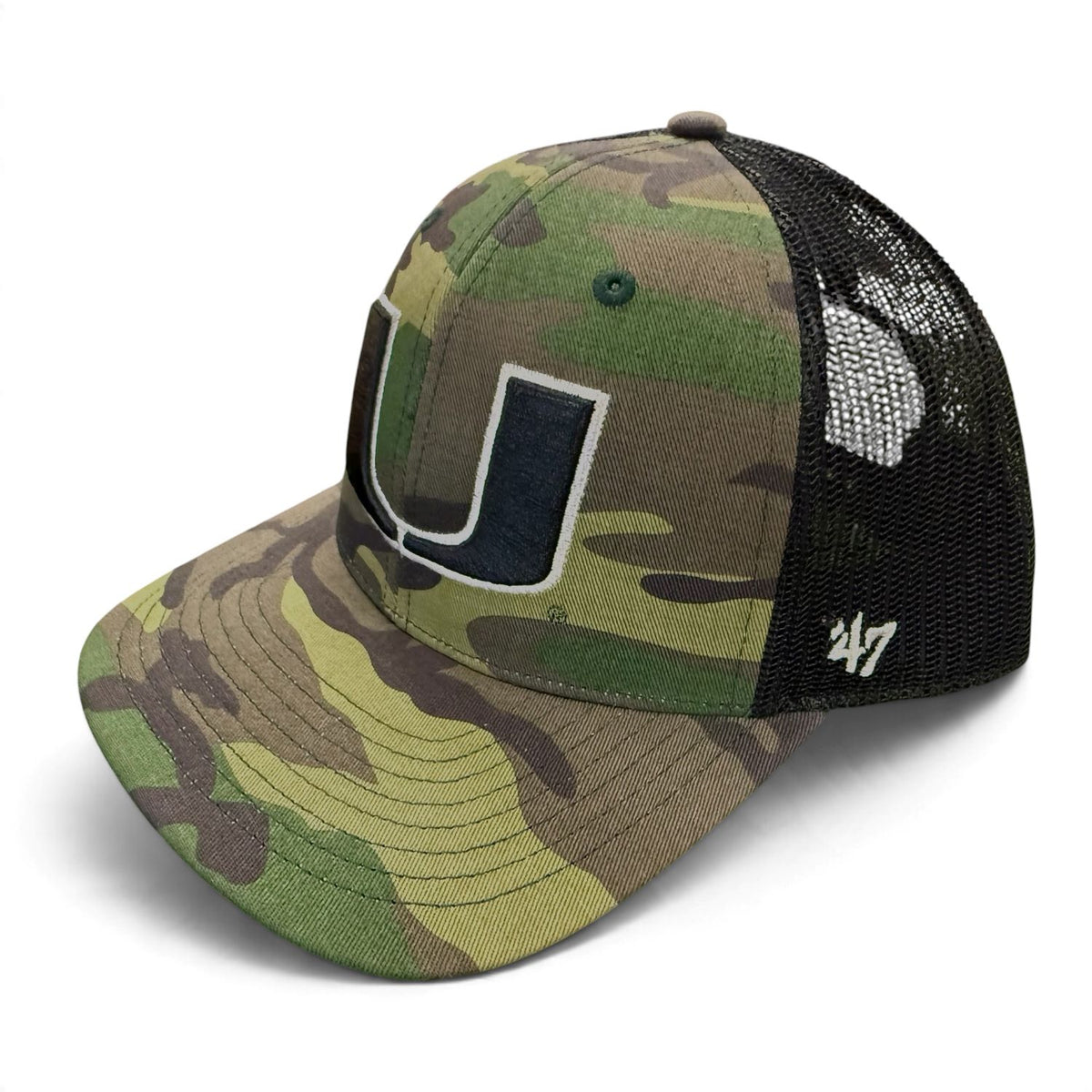 '47 Brand Miami Hurricanes Camo Split U Trucker Adjustable Hat