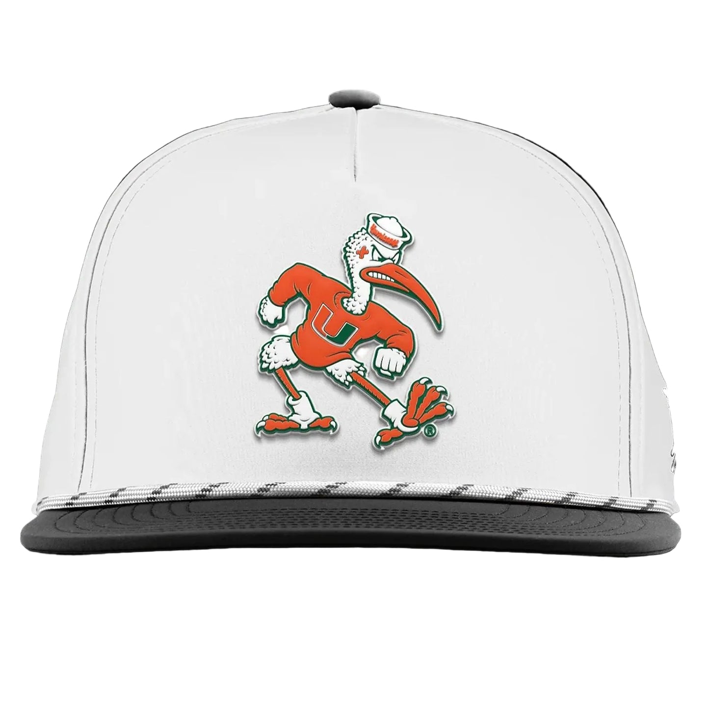 Branded Bills Miami Hurricanes White Sebastian the Ibis Flat Rope Hat