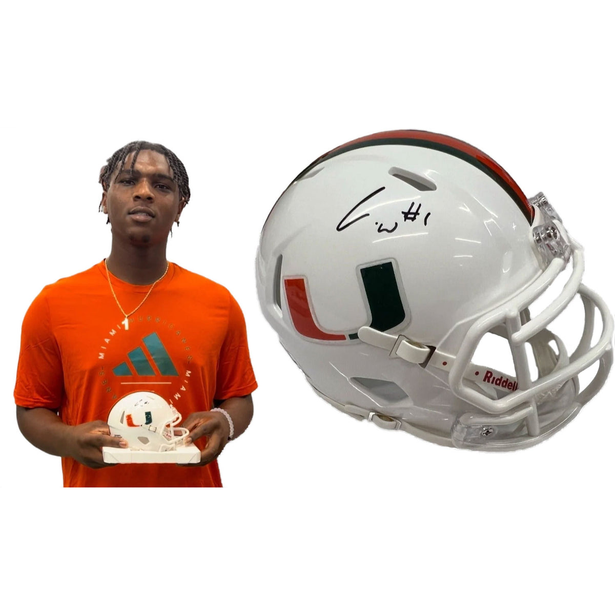 Miami Hurricanes Student Athlete, # 1 Cam Ward-Signed White Mini Football Helmet