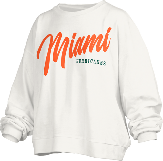 Pressbox Miami Hurricanes Women's White Janise Home Team Crewneck Sweatshirt
