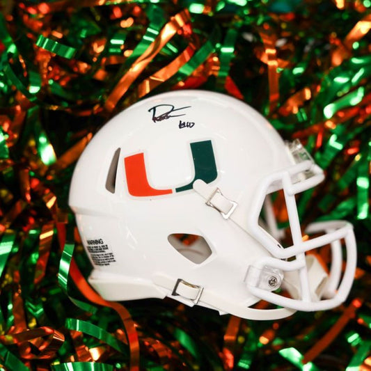 Miami Hurricanes Student Athlete #10 Darian Mensah Autographed White Mini Football Helmet