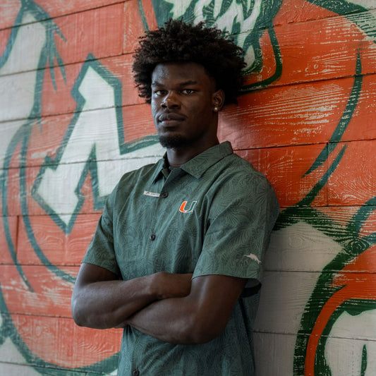 Tommy Bahama Miami Hurricanes Green Palm Tree Button-Down Shirt