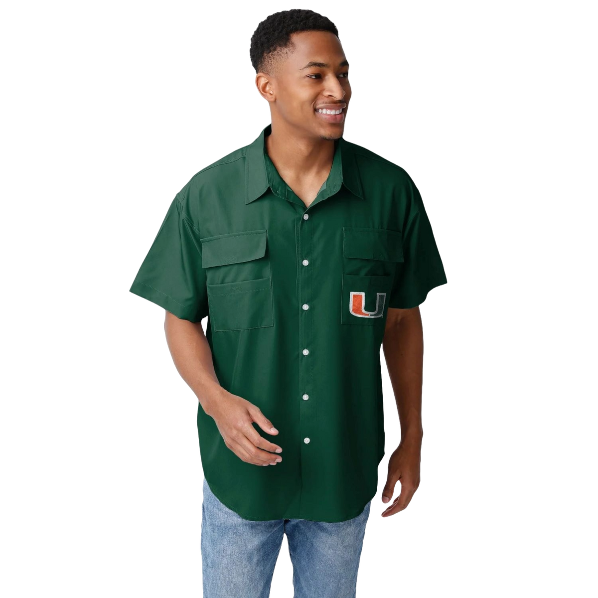 FOCO Miami Hurricanes Green Gone Fishing Button Up Shirt