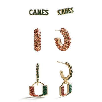 BaubleBar Miami Hurricanes Orange and Green Three-Piece Earring Set