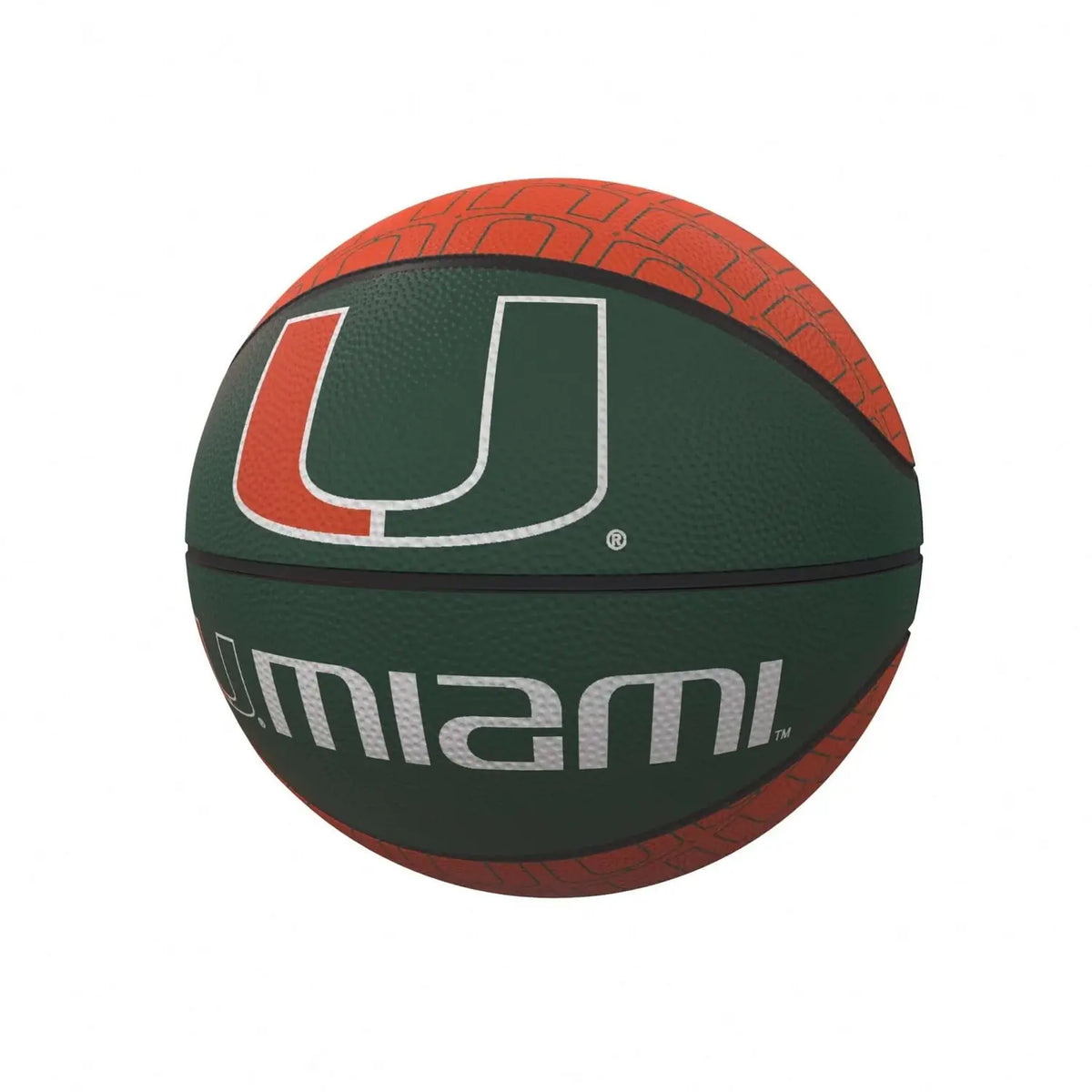 Logo Brands Miami Hurricanes Repeating U Logo Mini Size Green Rubber Basketball