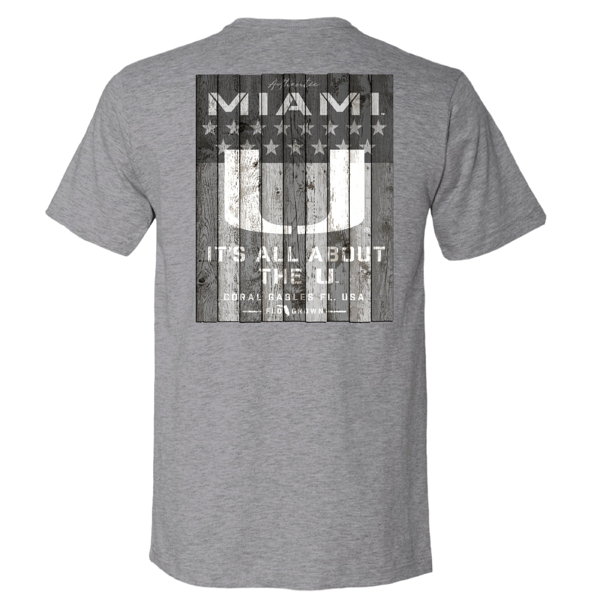 FloGrown Miami Hurricanes Grey It’s All About The U Wood Flag T-Shirt