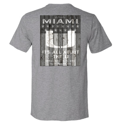 FloGrown Miami Hurricanes Grey It’s All About The U Wood Flag T-Shirt