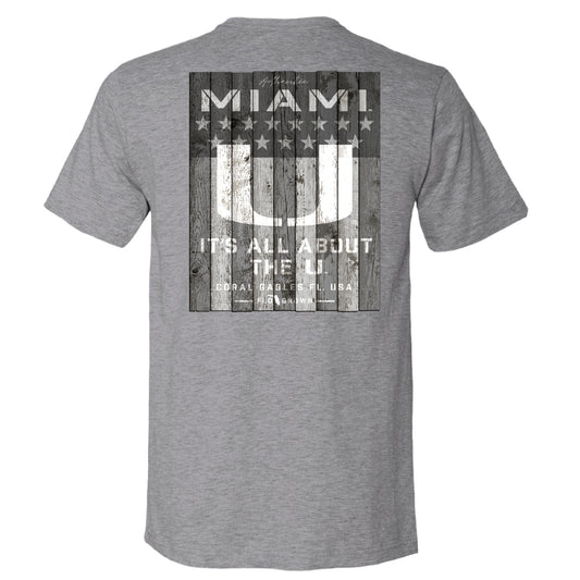 FloGrown Miami Hurricanes Grey It’s All About The U Wood Flag T-Shirt