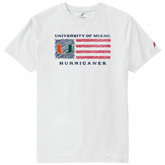 League Miami Hurricanes White American Flag T-Shirt