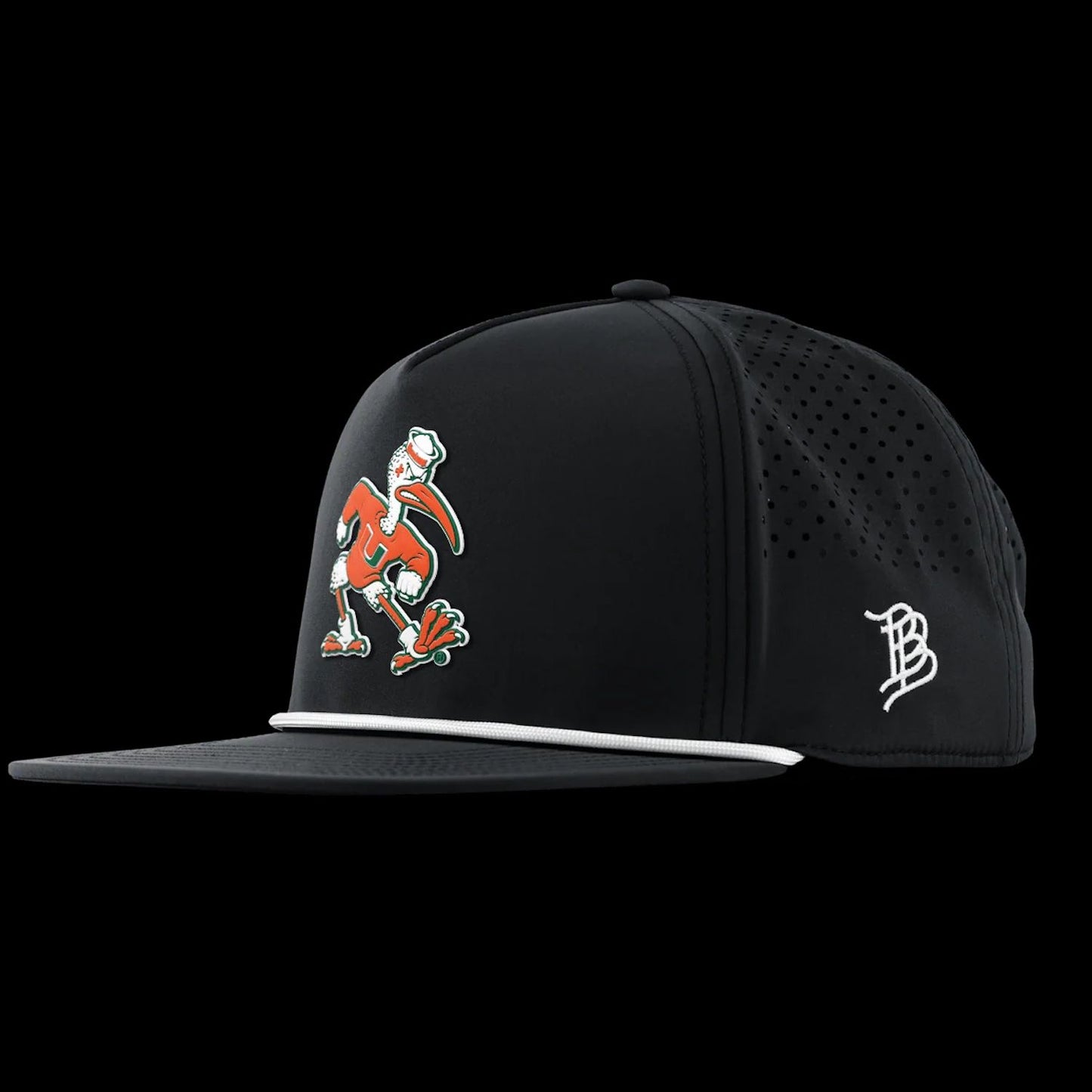 Branded Bills Miami Hurricanes Black Sebastian the Ibis Flat Rope Hat