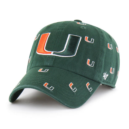 '47 Brand Miami Hurricanes  Women's Green Adjustable Clean Up U Confetti Hat