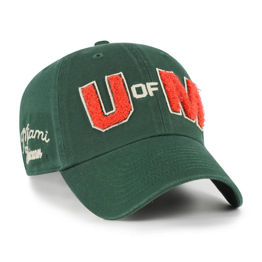 '47 Brand Miami Hurricanes Green Miami Legacy "U of M" Varsity Adjustable Clean Up Hat