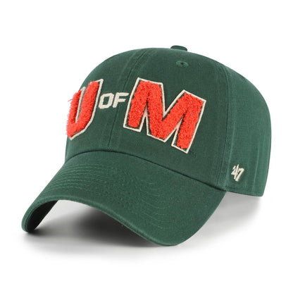 '47 Brand Miami Hurricanes Green Miami Legacy "U of M" Varsity Adjustable Clean Up Hat