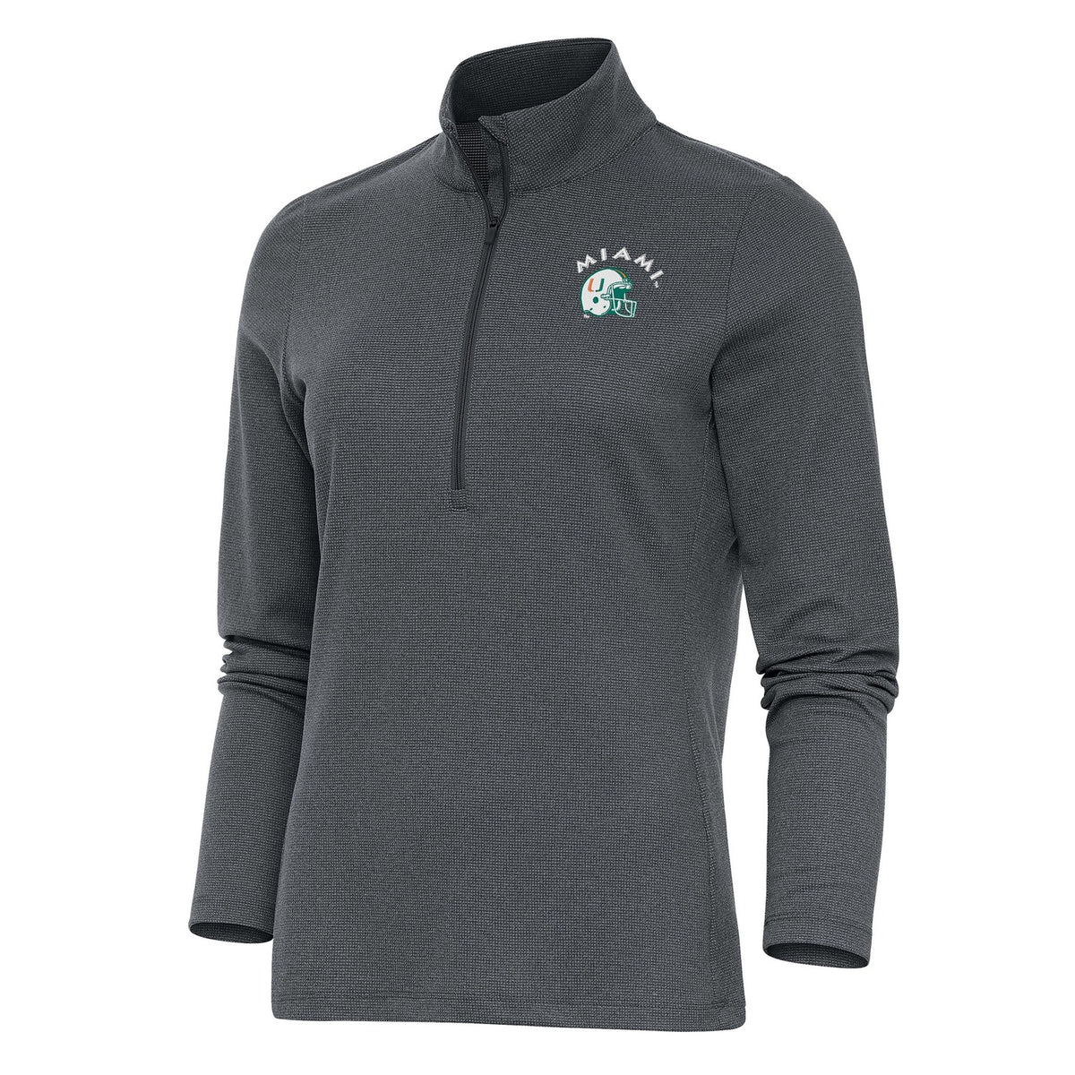 Antigua Miami Hurricanes Women&#39;s Helmet Logo Epic Grey Pullover