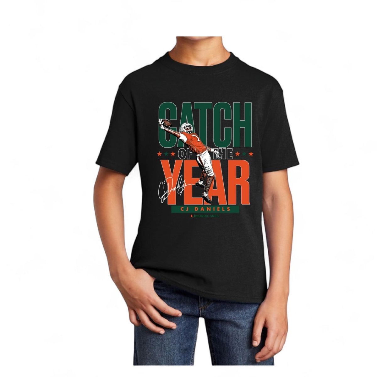 Athlete&#39;s Thread Miami Hurricanes Youth Black CJ Daniels Catch of the Year T-Shirt